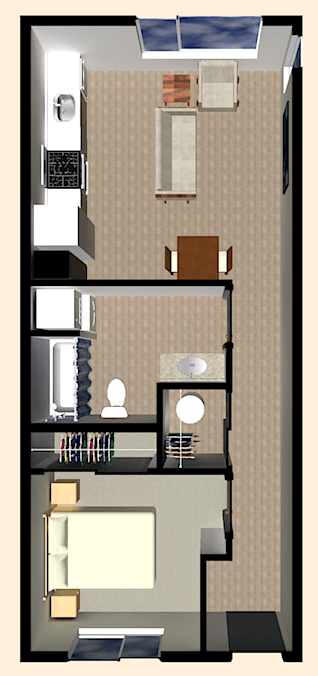 Floor plan for 1 bed, 1 bath, 550 sqft